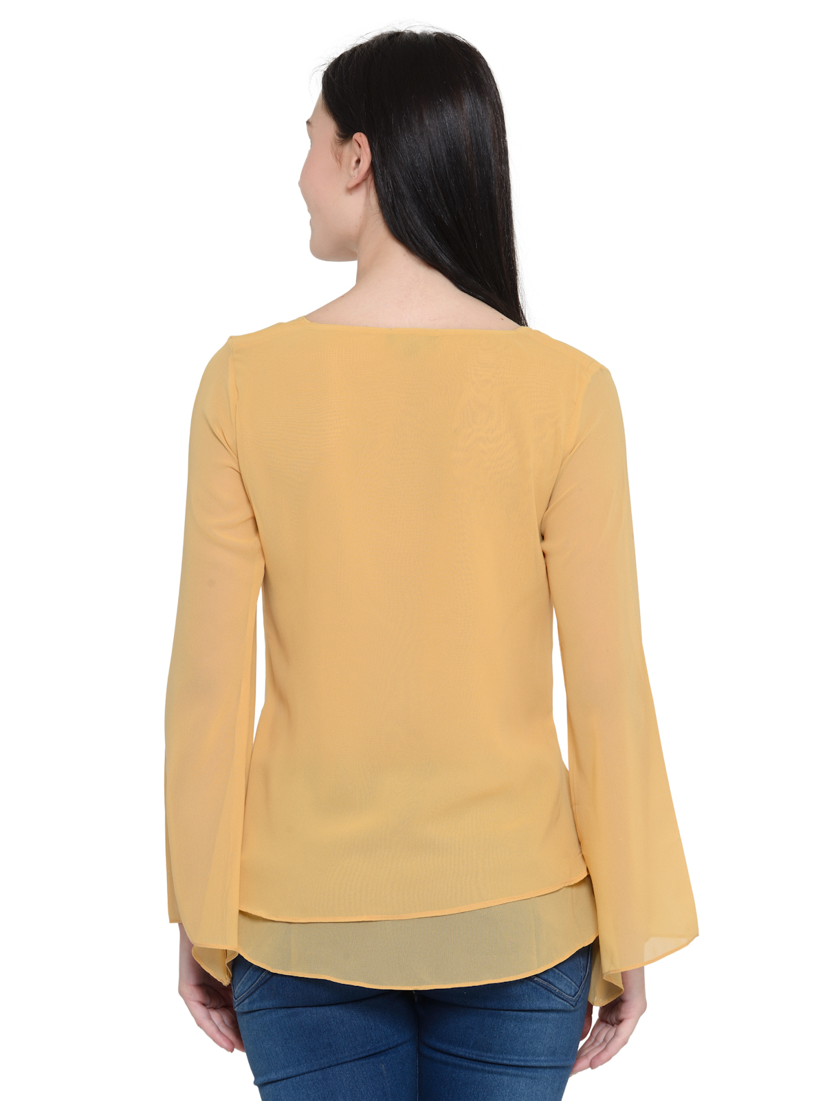 Camel Yellow Bell sleeves Vneck top